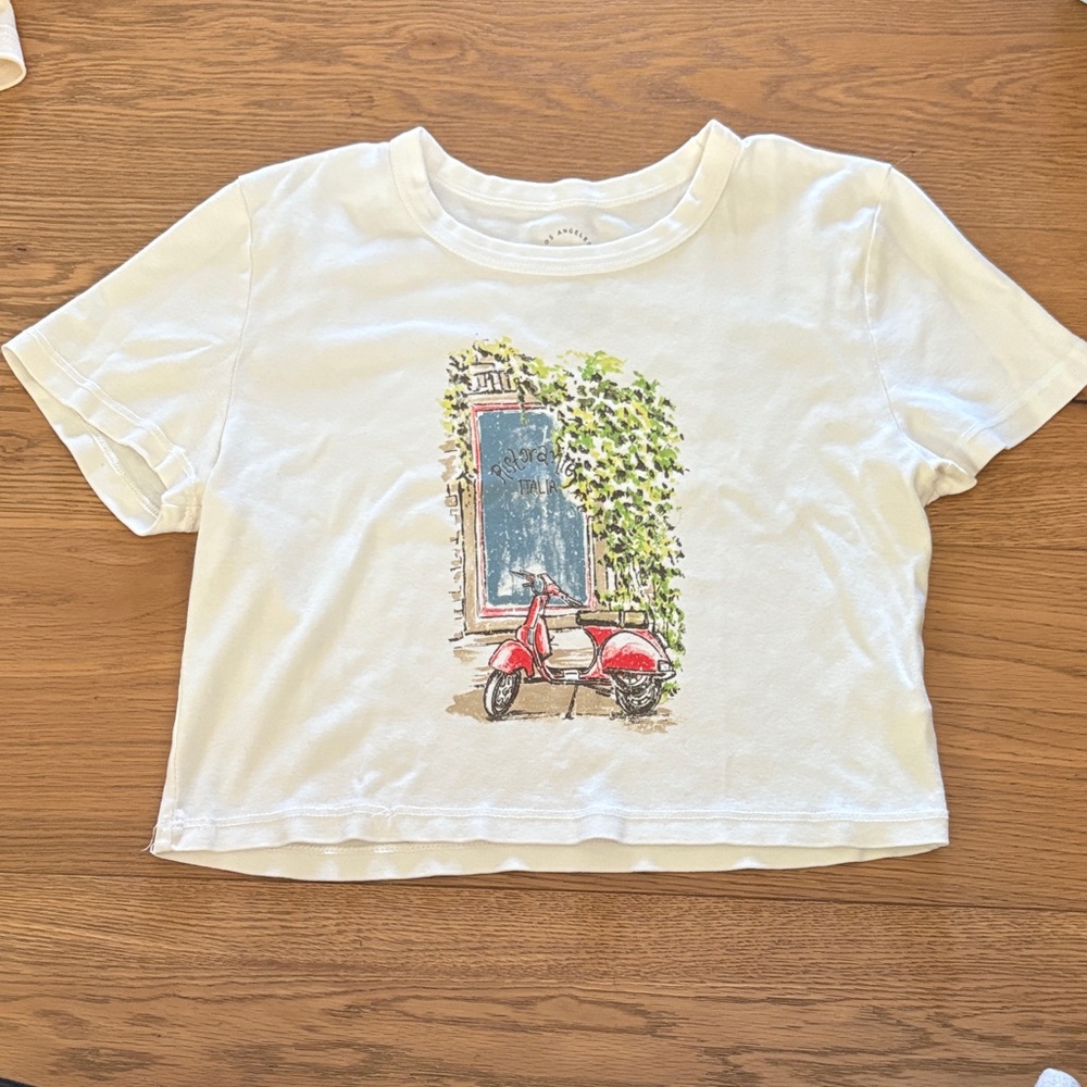 White T-Shirt with Red Scooter Print